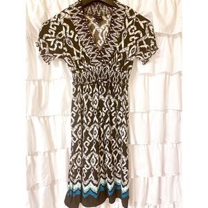Tribal Print midi dress - brown, blue, white